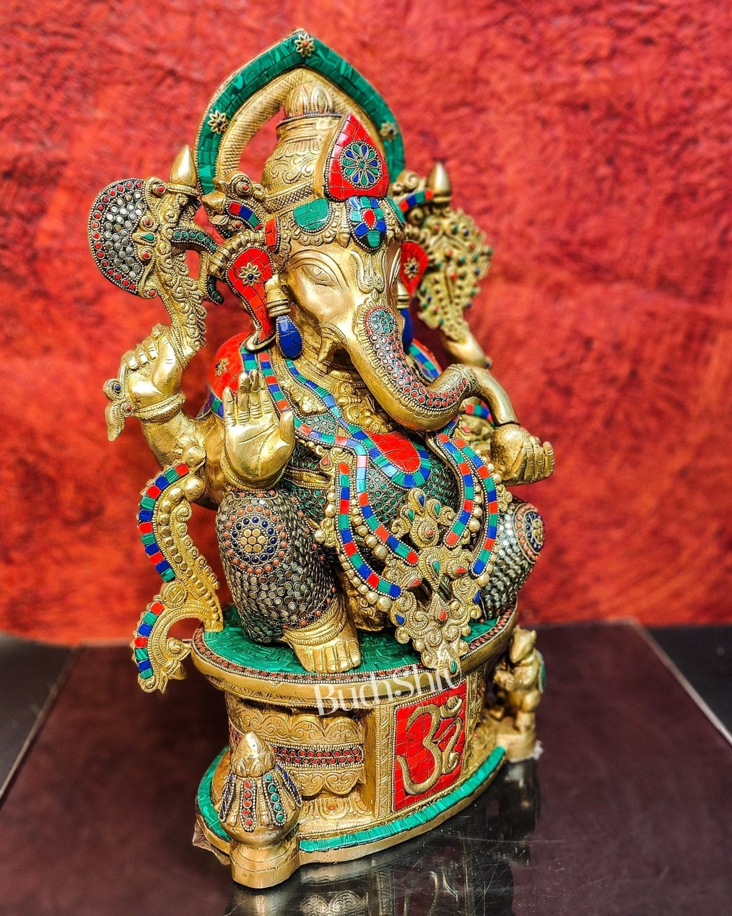 Superfine Handcrafted Brass Ganesha Statue with Rings and Stonework 23 inches