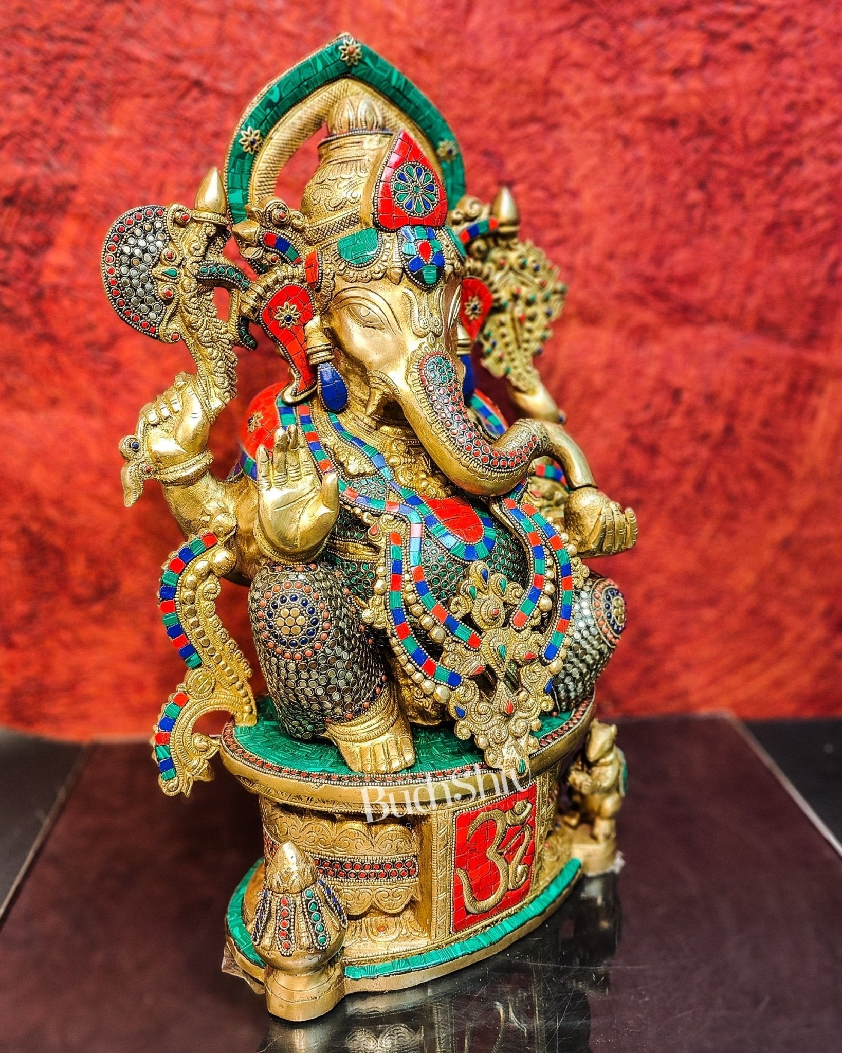 Superfine Handcrafted Brass Ganesha Statue with Rings and Stonework 23 inches