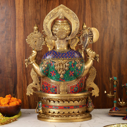 Superfine Handcrafted Brass Ganesha Statue with Rings and Stonework 23 inches