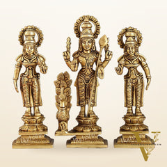 Superfine Handcrafted Brass Lord Murugan with Devasena and Valli Idols | 8" Height