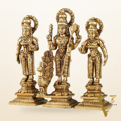 Superfine Handcrafted Brass Lord Murugan with Devasena and Valli Idols | 8" Height