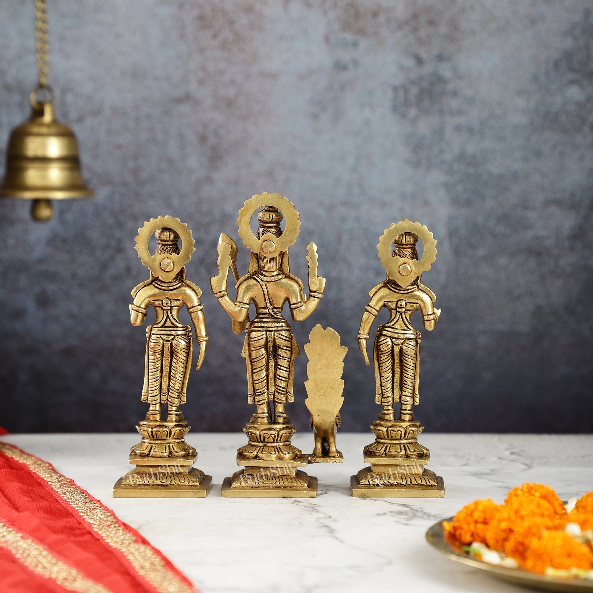 Superfine Handcrafted Brass Lord Murugan with Devasena and Valli Idols | 8" Height