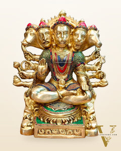 Superfine Handcrafted Brass Panchmukhi Hanuman Idol 17 inch with stonework