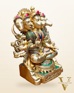 Superfine Handcrafted Brass Panchmukhi Hanuman Idol 17 inch with stonework