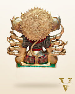 Superfine Handcrafted Brass Panchmukhi Hanuman Idol 17 inch with stonework