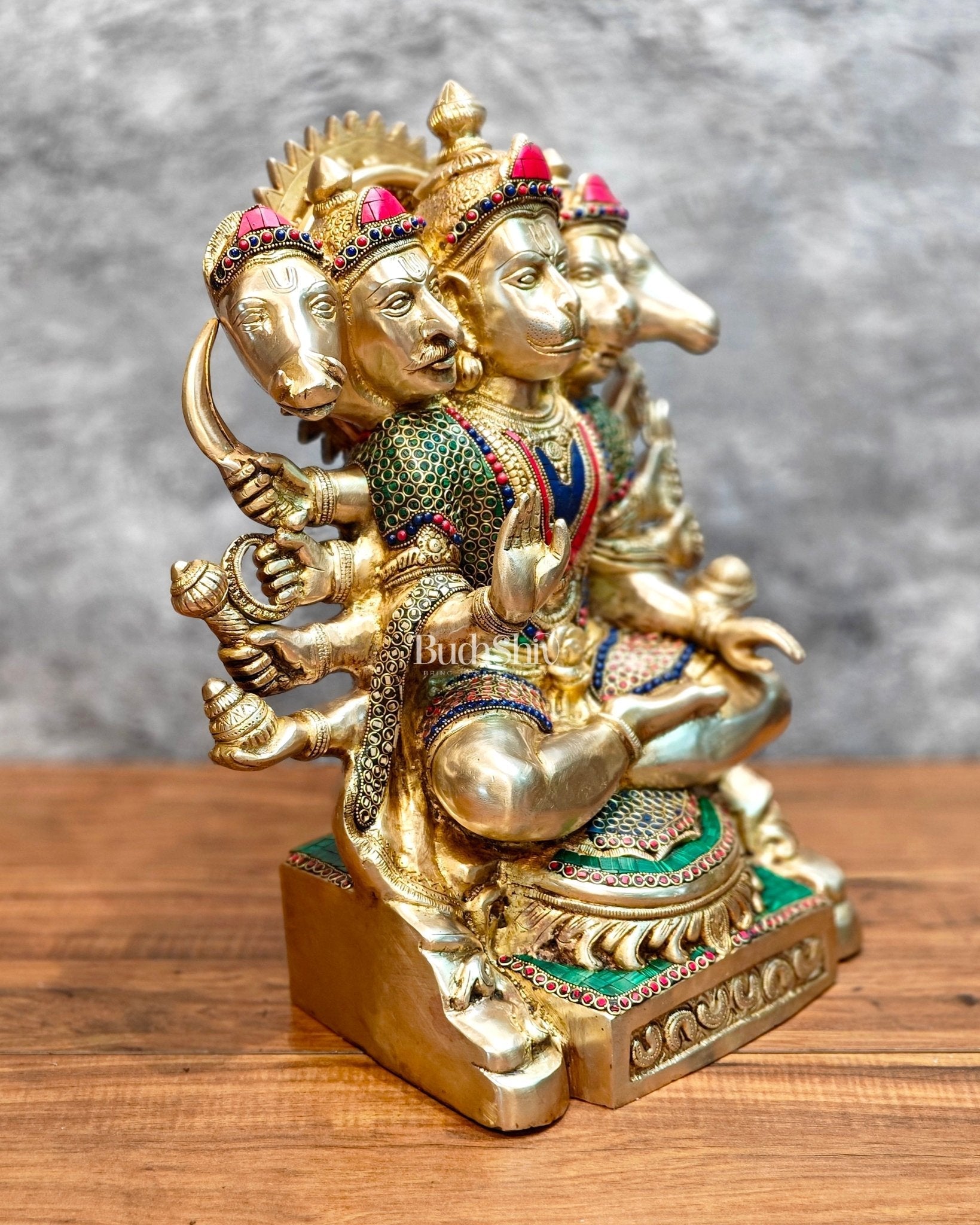 Superfine Handcrafted Brass Panchmukhi Hanuman Idol 17 inch with stonework