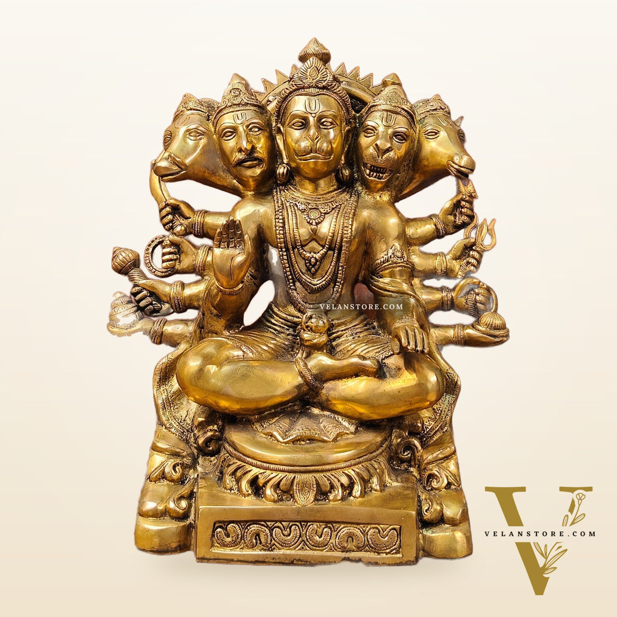 Superfine Handcrafted Brass Panchmukhi Hanuman Idol | Divine Blessings 17"