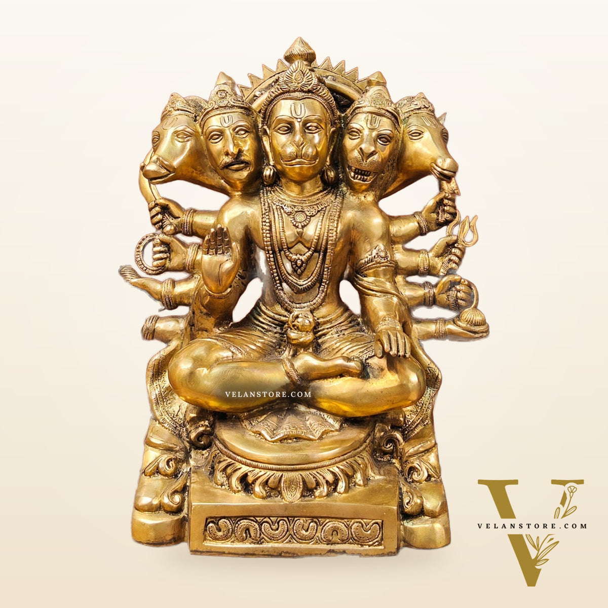 Superfine Handcrafted Brass Panchmukhi Hanuman Idol | Divine Blessings 17"