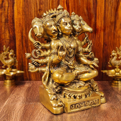 Superfine Handcrafted Brass Panchmukhi Hanuman Idol | Divine Blessings 17"