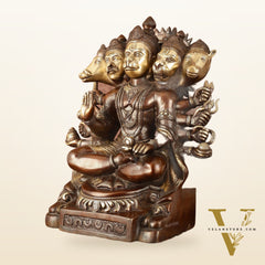 Superfine Handcrafted Brass Panchmukhi Hanuman Idol - Dual Tone Copper Gold - 17"