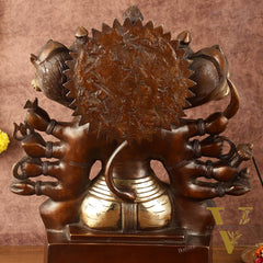 Superfine Handcrafted Brass Panchmukhi Hanuman Idol - Dual Tone Copper Gold - 17"
