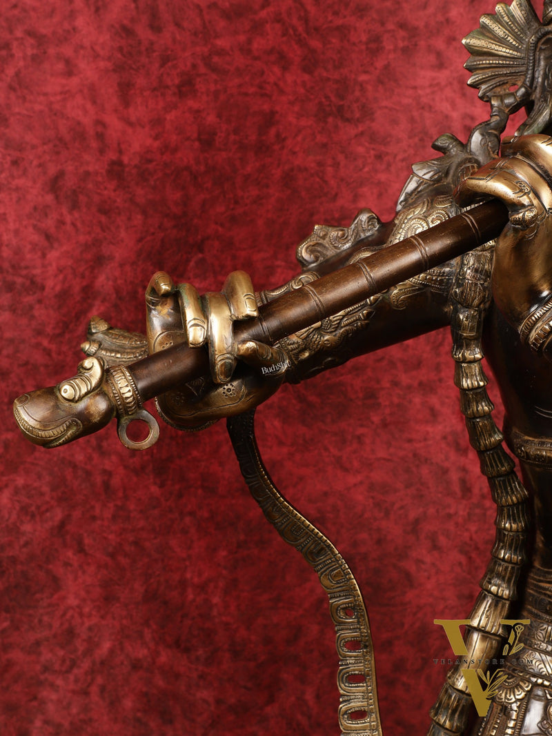 Superfine Handcrafted Krishna Sculpture | 45 Inch Tall | Premium Brown Gold Finish | 44 KG