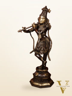 Superfine Handcrafted Krishna Sculpture | 45 Inch Tall | Premium Brown Gold Finish | 44 KG