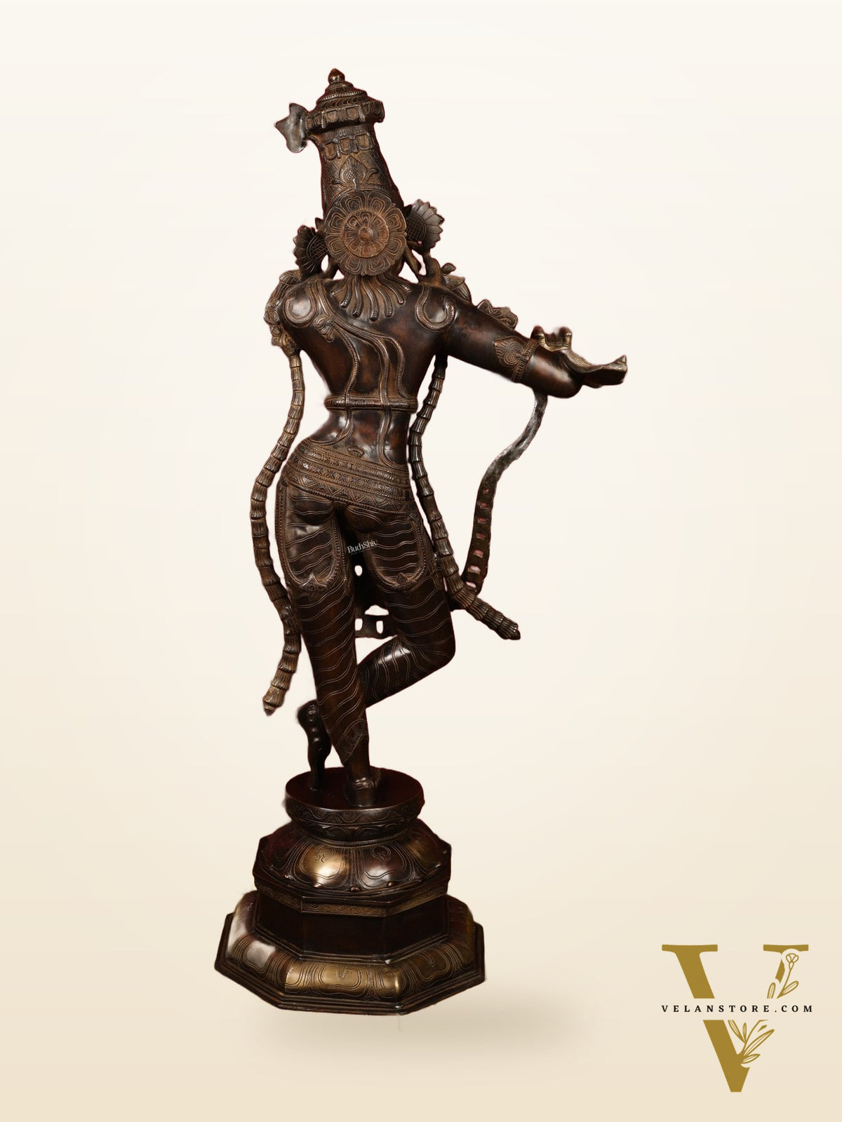 Superfine Handcrafted Krishna Sculpture | 45 Inch Tall | Premium Brown Gold Finish | 44 KG