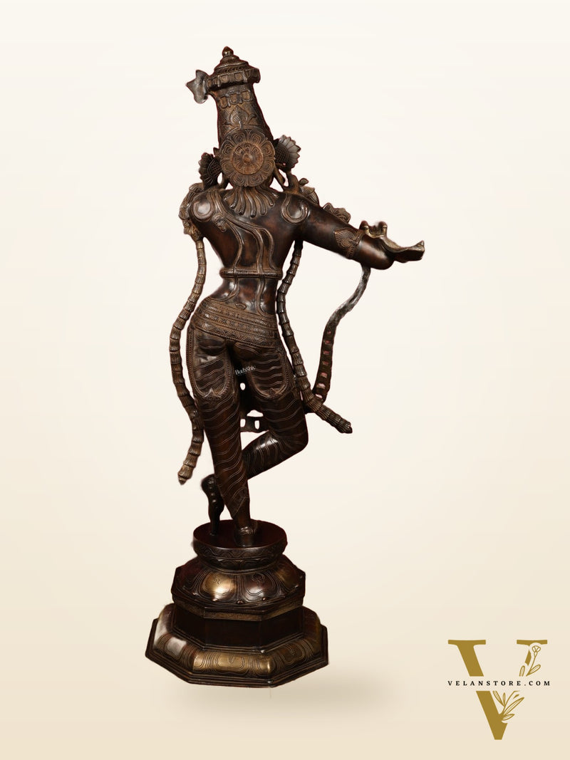 Superfine Handcrafted Krishna Sculpture | 45 Inch Tall | Premium Brown Gold Finish | 44 KG