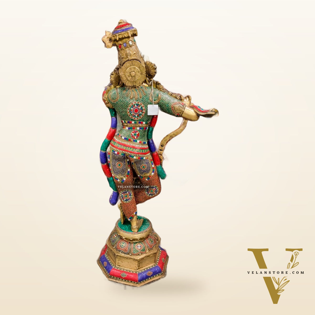 Superfine Handcrafted Krishna Sculpture | Premium Quality Brass | Multi Layered Stonework 45"