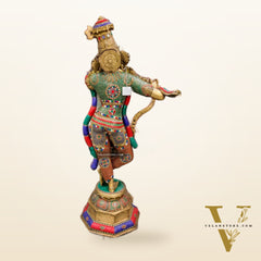 Superfine Handcrafted Krishna Sculpture | Premium Quality Brass | Multi Layered Stonework 45"