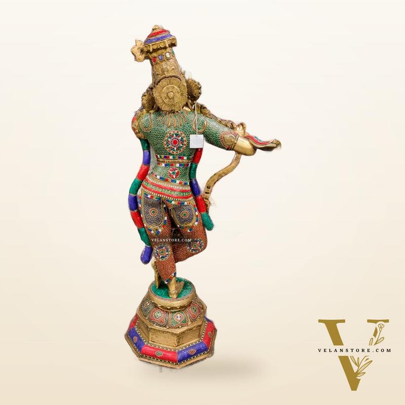 Superfine Handcrafted Krishna Sculpture | Premium Quality Brass | Multi Layered Stonework 45"