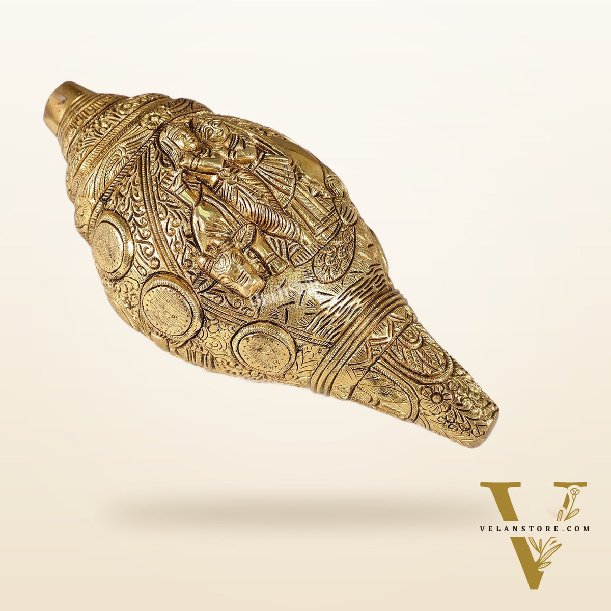Superfine Handcrafted Shankh with Radha Krishna Carvings 9 inch