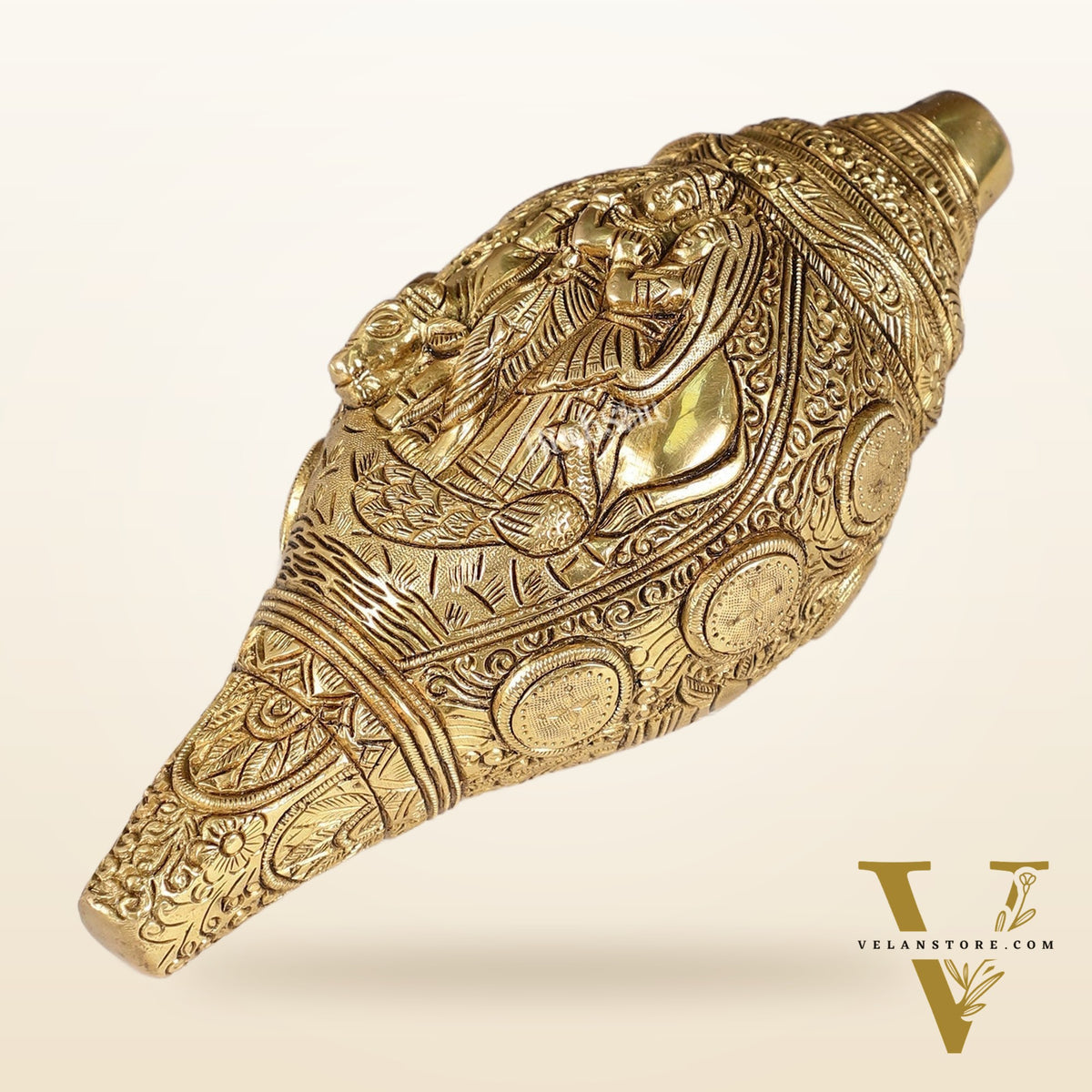 Superfine Handcrafted Shankh with Radha Krishna Carvings 9 inch