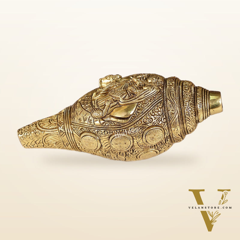 Superfine Handcrafted Shankh with Radha Krishna Carvings 9 inch