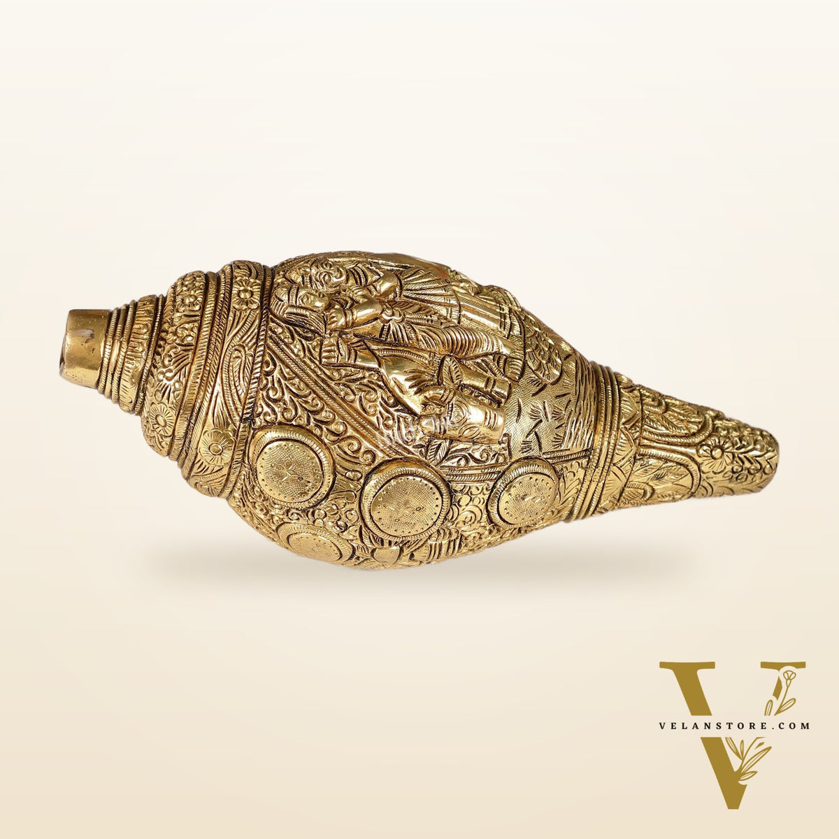 Superfine Handcrafted Shankh with Radha Krishna Carvings 9 inch