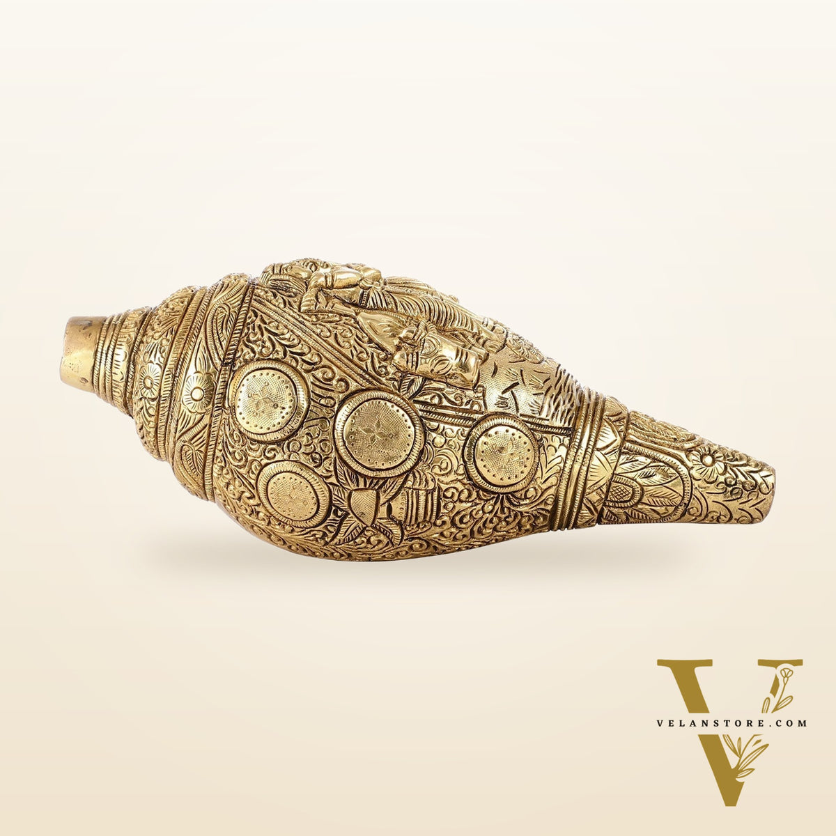 Superfine Handcrafted Shankh with Radha Krishna Carvings 9 inch