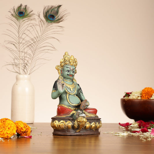 Superfine Handpainted Brass Lord Kubera Idol | 8"