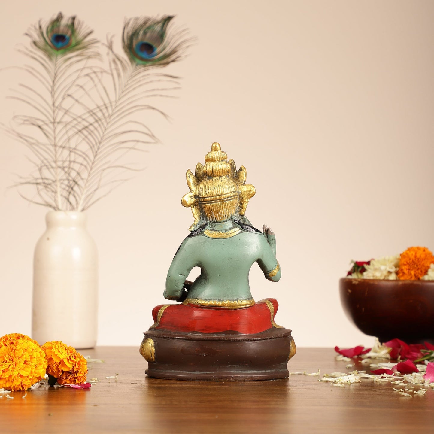 Superfine Handpainted Brass Lord Kubera Idol | 8"