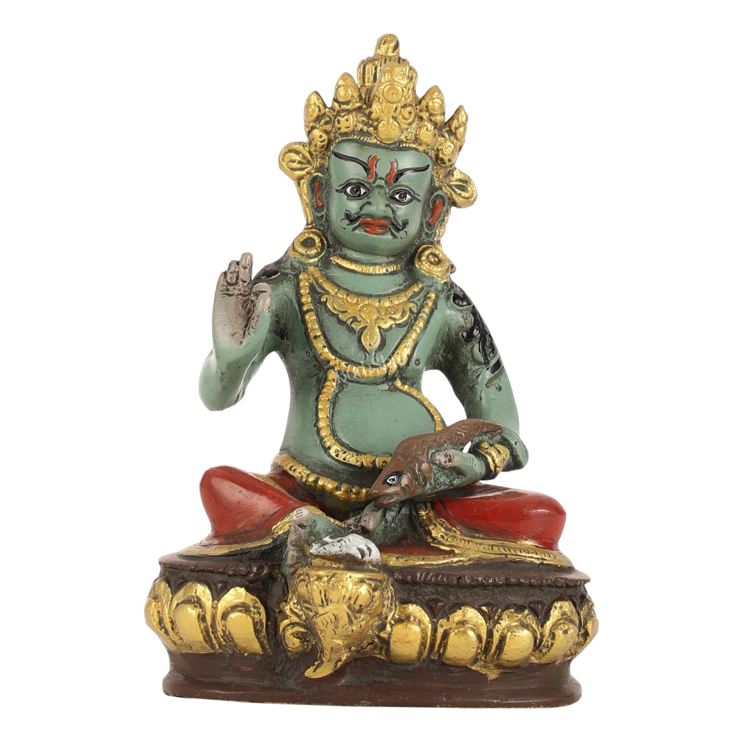 Superfine Handpainted Brass Lord Kubera Idol | 8"