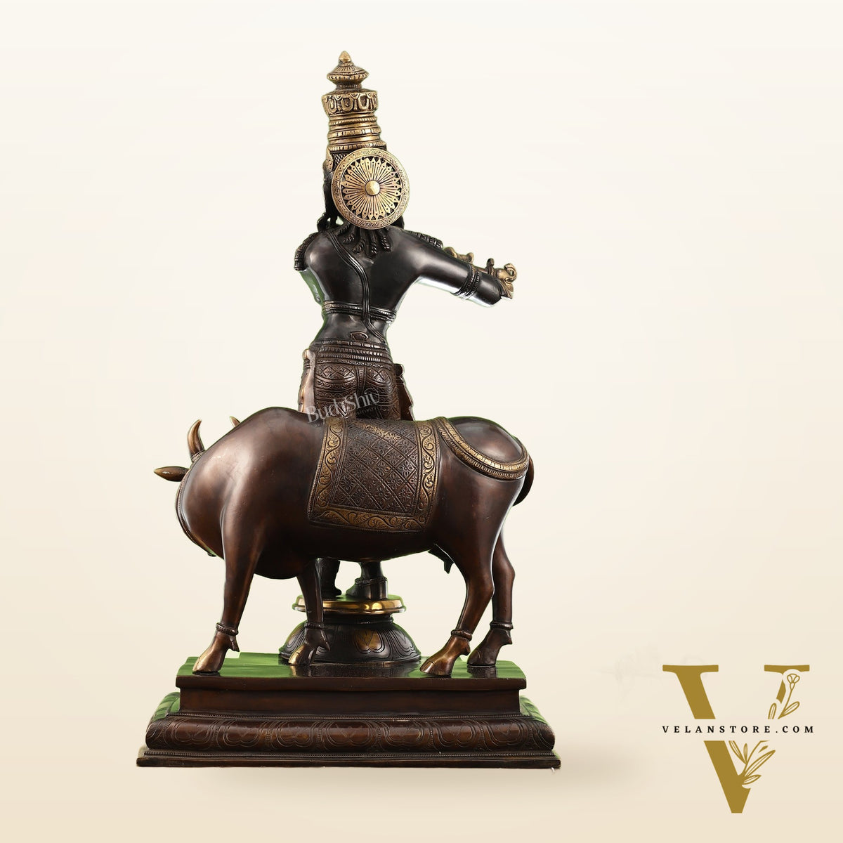 Superfine Krishna with Cow Statue - Handcrafted Brass, 26" Tall, 27kg