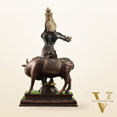 Superfine Krishna with Cow Statue - Handcrafted Brass, 26" Tall, 27kg
