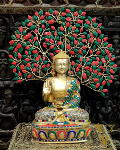 Superfine Pure Brass Buddha Statue with Kalpavriksha - 25.5 Inch