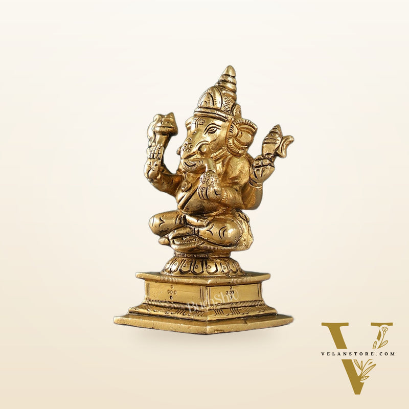 Superfine Small Brass Ganesha Idol | 4 inch