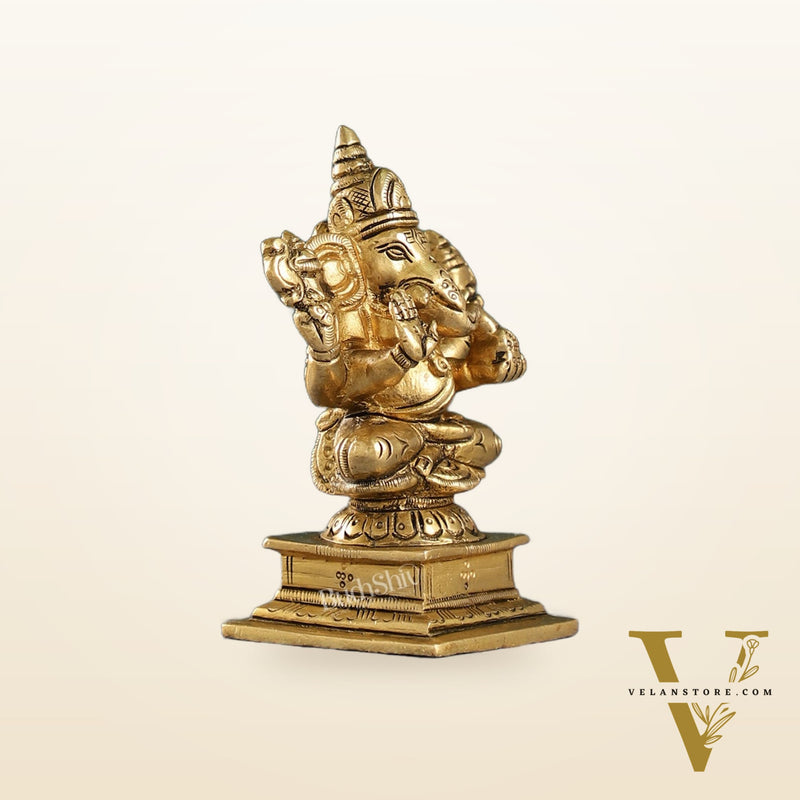 Superfine Small Brass Ganesha Idol | 4 inch
