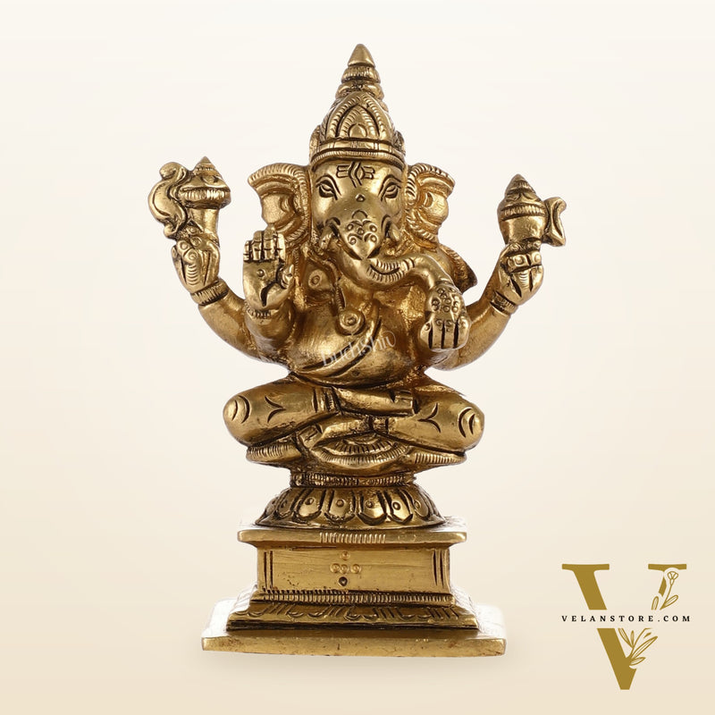Superfine Small Brass Ganesha Idol | 4 inch