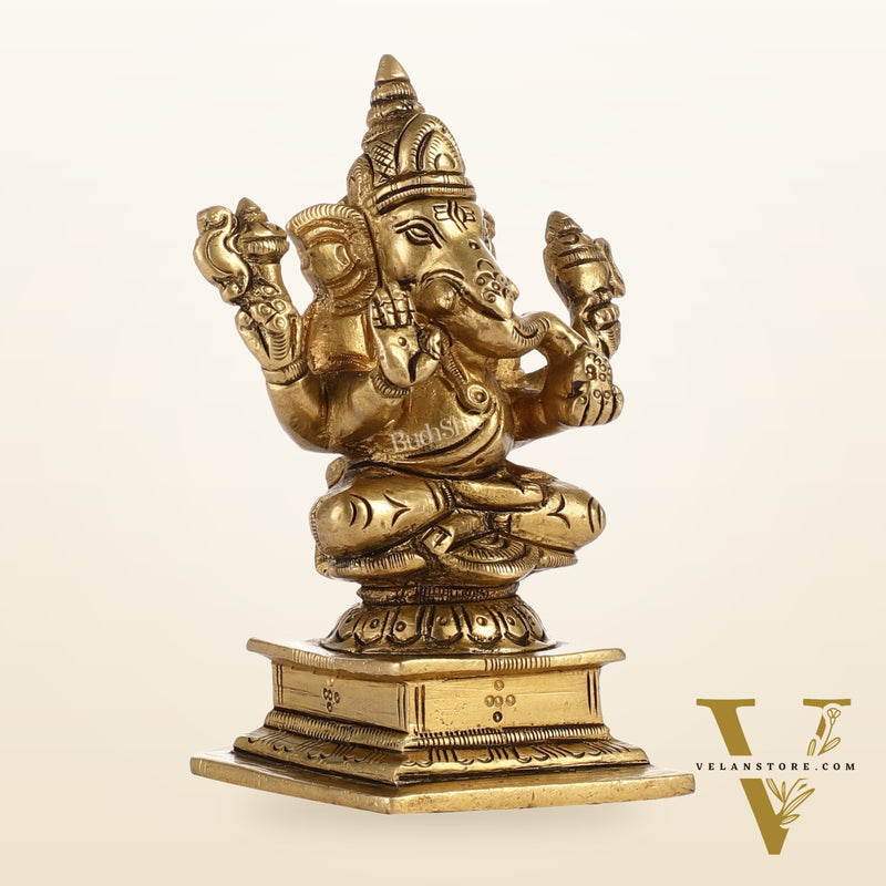 Superfine Small Brass Ganesha Idol | 4 inch