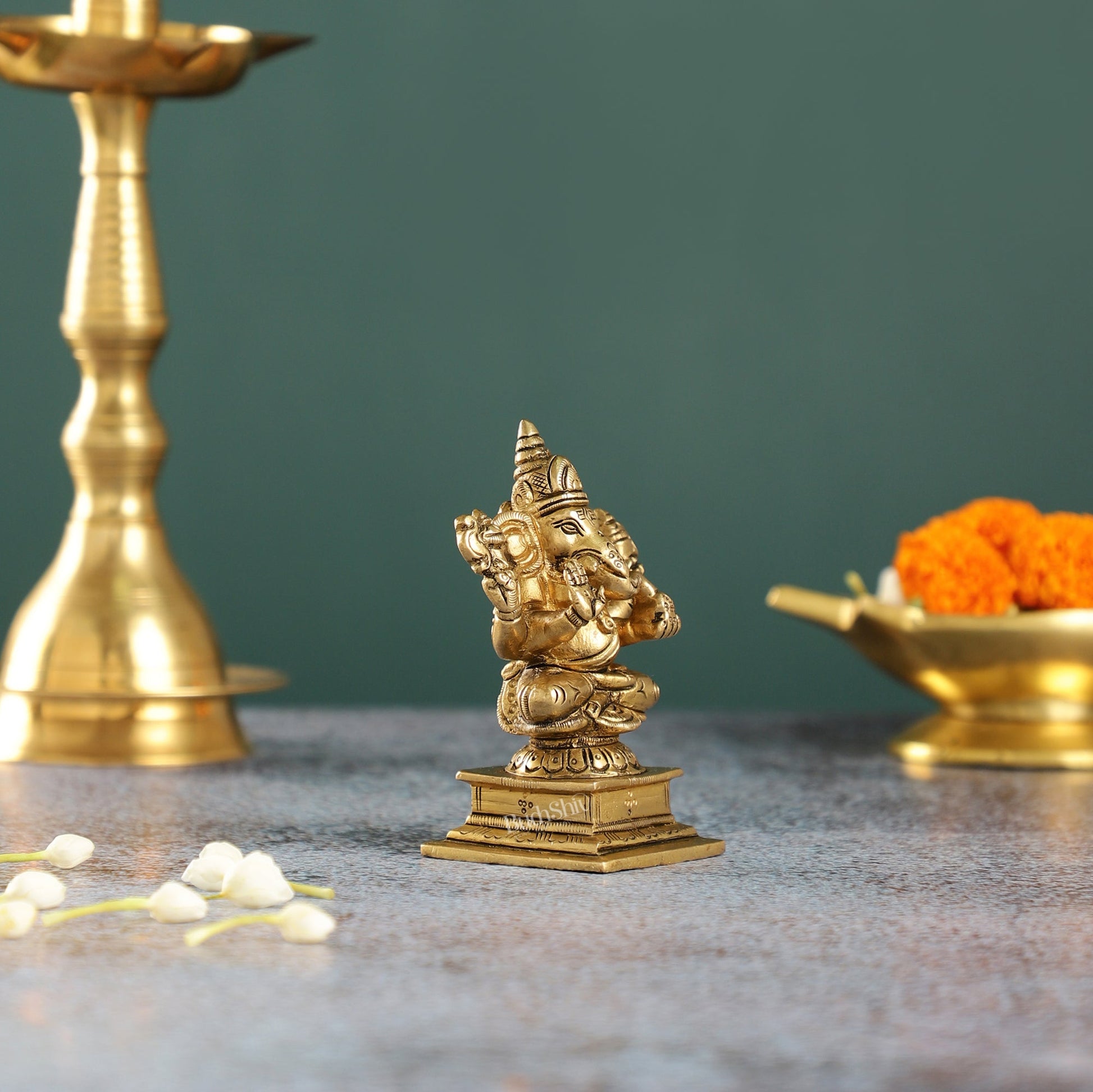 Superfine Small Brass Ganesha Idol | 4 inch