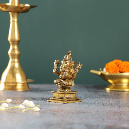 Superfine Small Brass Ganesha Idol | 4 inch