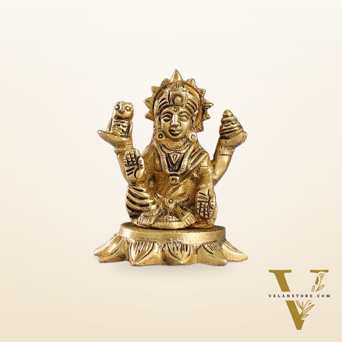 Superfine Small Brass Lakshmi Idol with owl | 3" Height