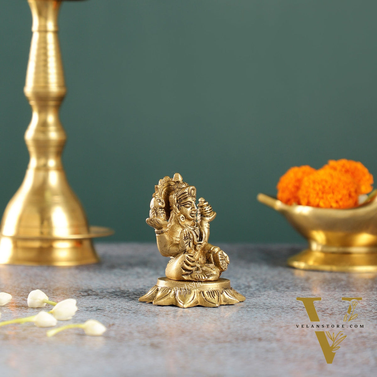 Superfine Small Brass Lakshmi Idol with owl | 3" Height