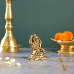 Superfine Small Brass Lakshmi Idol with owl | 3" Height