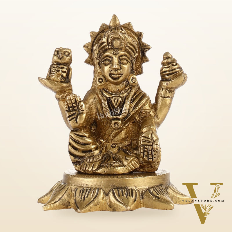 Superfine Small Brass Lakshmi Idol with owl | 3" Height