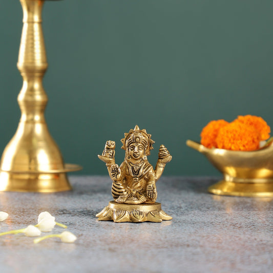 Superfine Small Brass Lakshmi Idol with owl | 3" Height