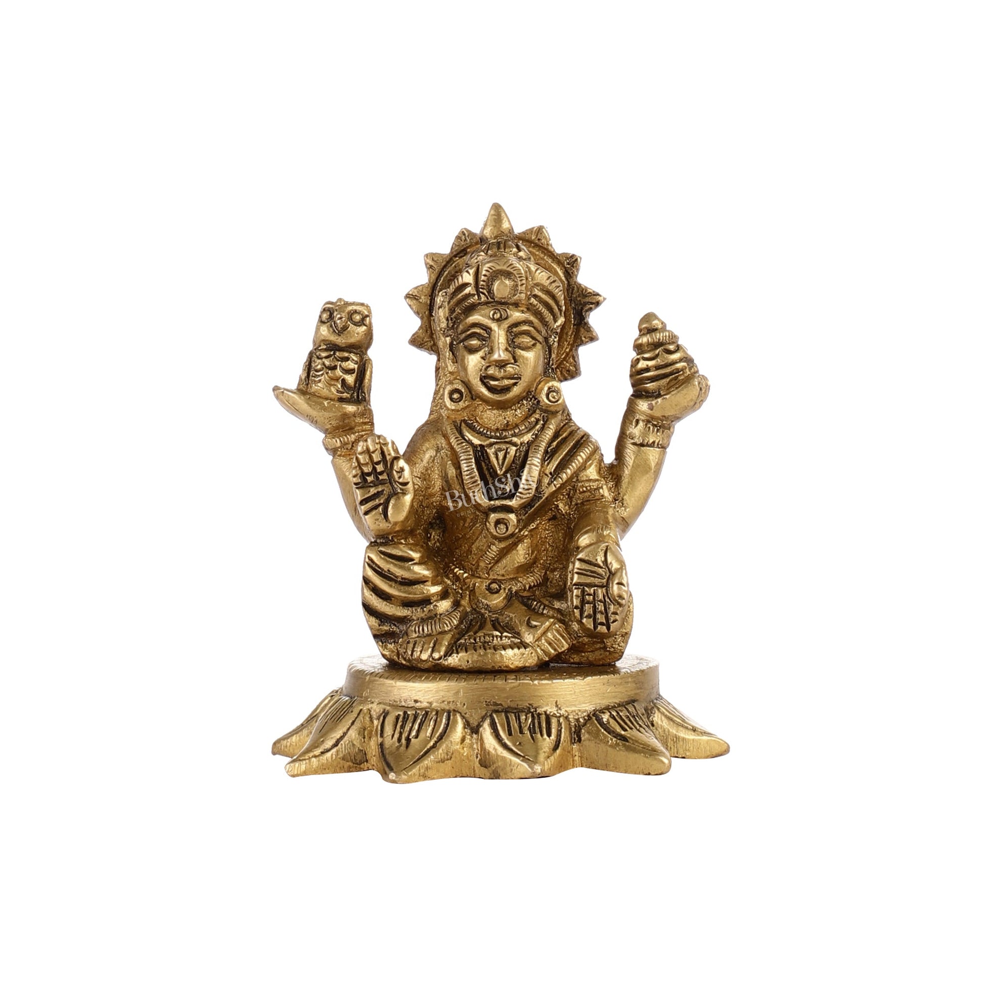 Superfine Small Brass Lakshmi Idol with owl | 3" Height