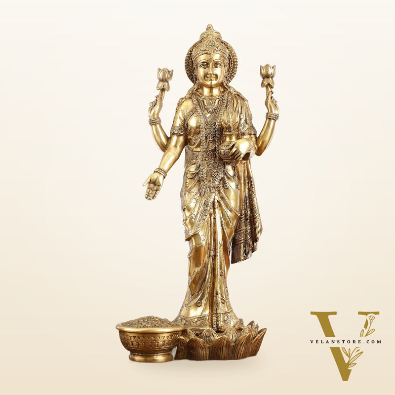 Superfine Standing Dhan Lakshmi Brass Murti - 25 inch