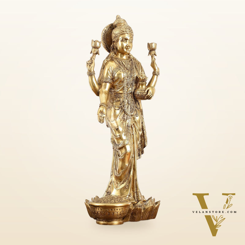 Superfine Standing Dhan Lakshmi Brass Murti - 25 inch