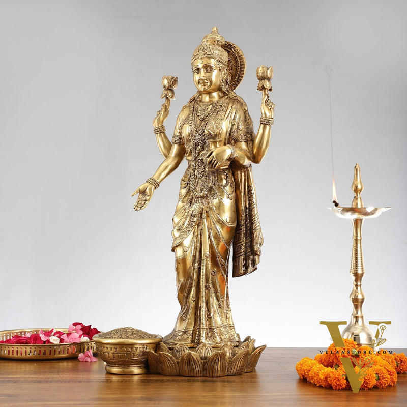 Superfine Standing Dhan Lakshmi Brass Murti - 25 inch