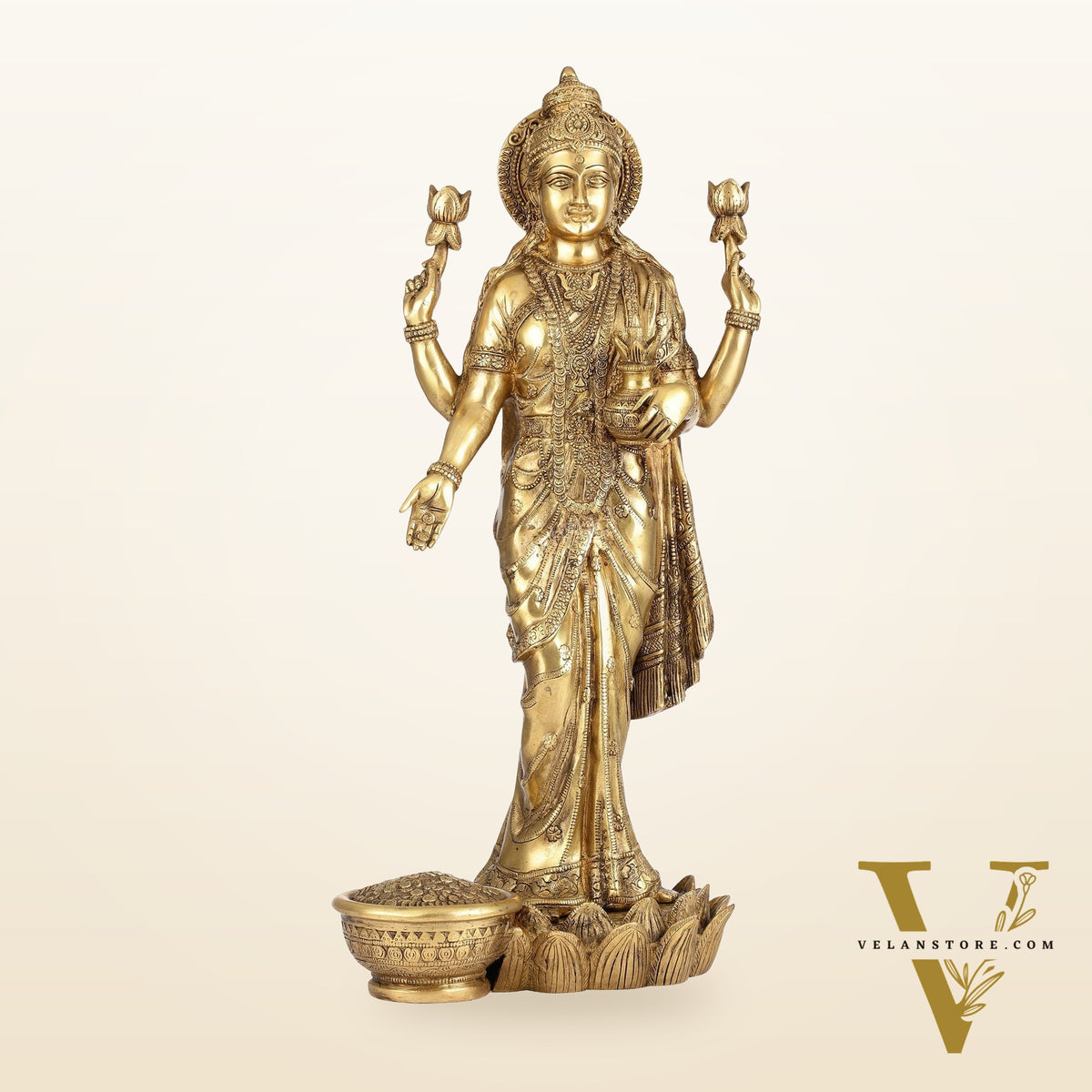 Superfine Standing Dhan Lakshmi Brass Murti - 25 inch