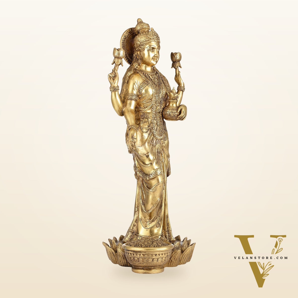 Superfine Standing Dhan Lakshmi Brass Murti - 25 inch